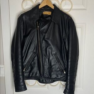 Womens 's Black Leather Motorcycle Jacket Sturdy Lined Size Unknown